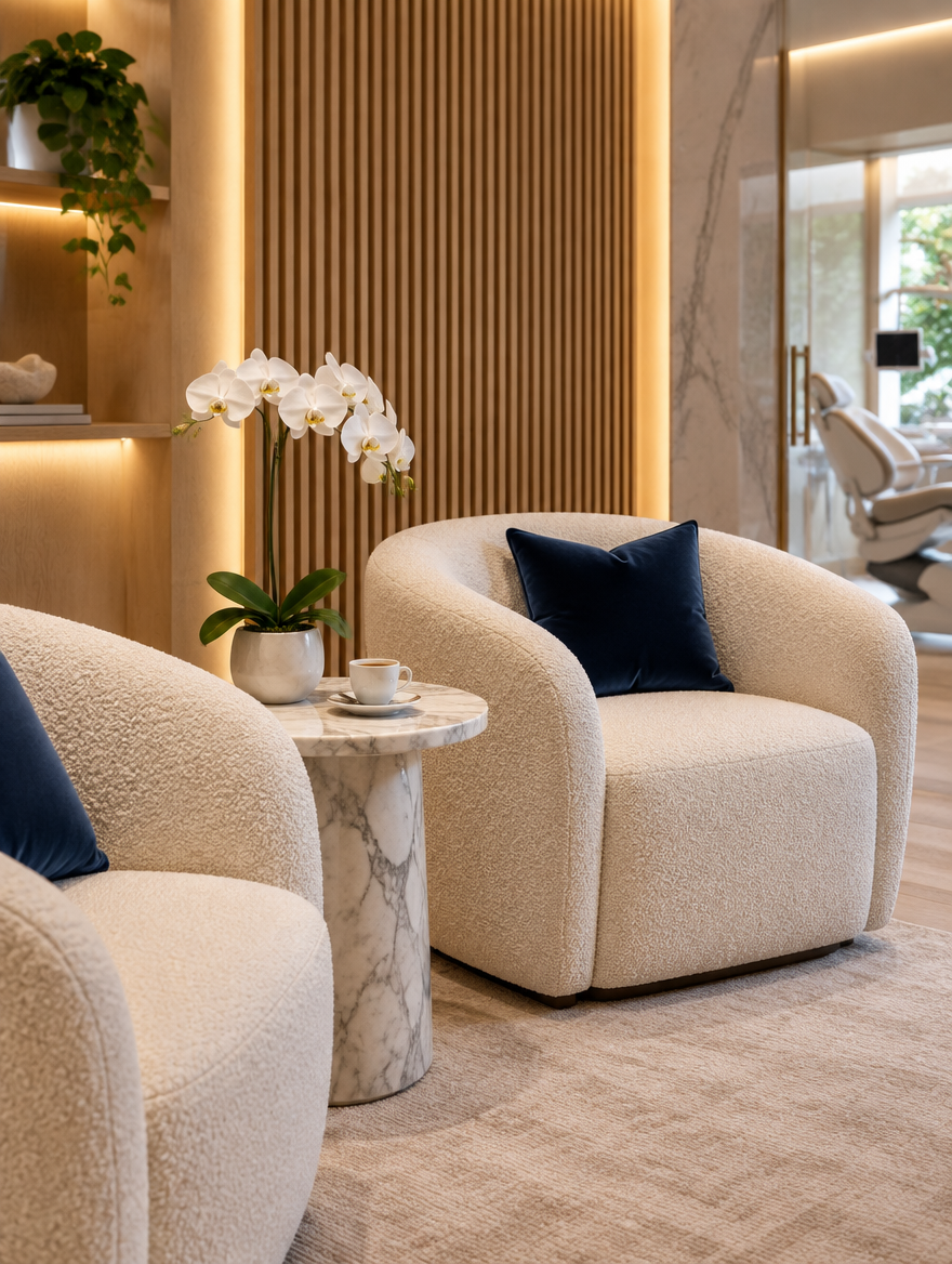 Lounge de espera do consultório em Moema
